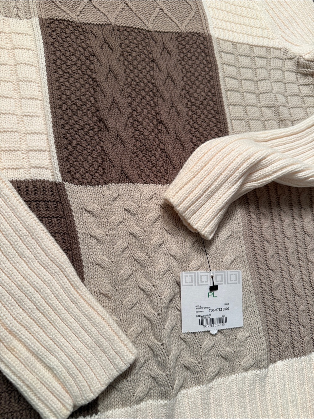 Liz Claiborne Patchwork Cable Knit  Sweater in Cream & Brown - Picture 3 of 5